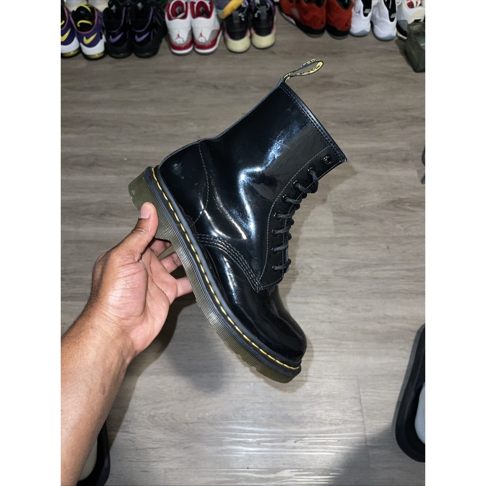 Wmns 8- Dr. Martens Air Wair 1460 Patent Leather Boots Black Lace Up Combat